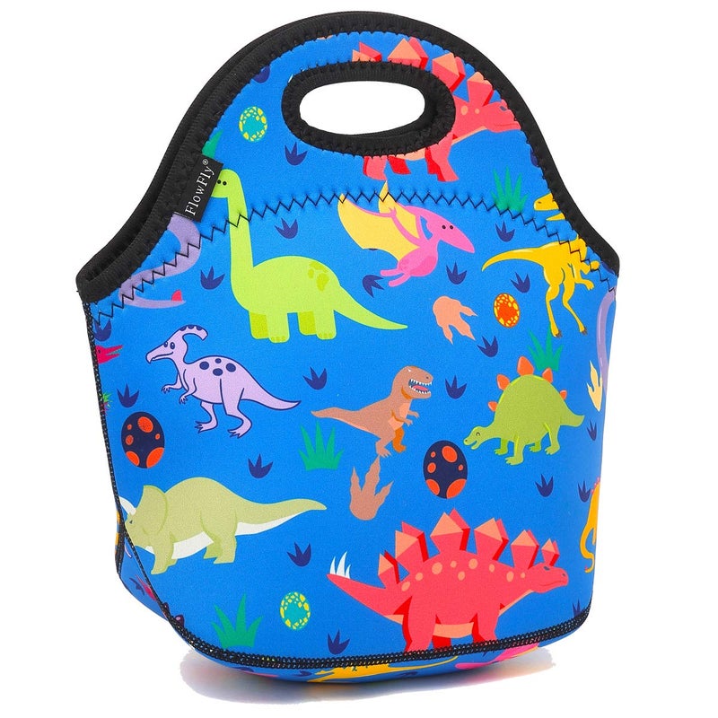 FlowFly Neoprene Kids Lunch box Insulated Soft Bag Mini Cooler Thermal Meal Tote Kit for Boys, Girls,Men,Women,School,Work, Office, Dinosaur - Image 1